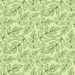 Fototapeta premium Nature background in green colors. Leaves seamless pattern. Linen textile design. Nature pattern with floral ornament.