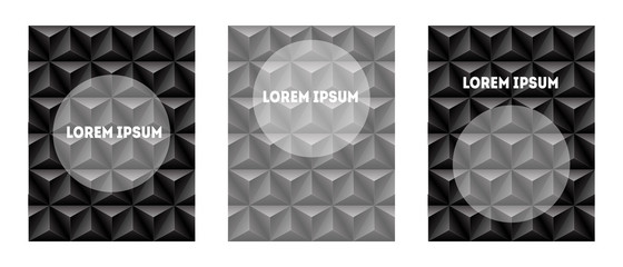 Premium triangle cover set. Low poly gradient hexagons with luxury shining lines vector.