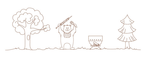 Obraz premium Bears preparing barbecue in the woods