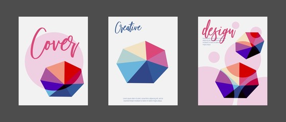 Geometric covers set. Abstract polygons composition in trendy colors. 