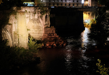 Bridge over the Tiber, night landscape