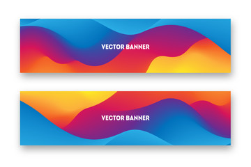 Obraz premium Colorful horisontal vector web banners witn bright wavy lines. Standard size templates for business and advertising. 
