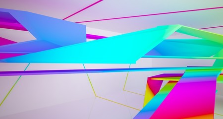 Abstract white and colored gradient  interior multilevel public space with window. 3D illustration and rendering.