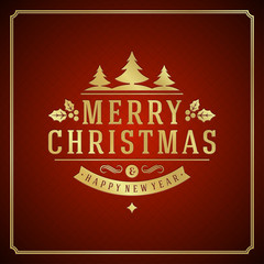 Christmas retro typography and decoration greeting card vector illustration.