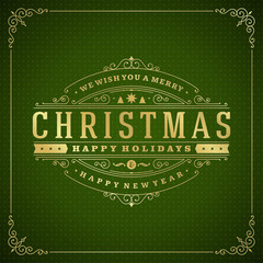 Christmas retro typography and ornament decoration greeting card vector illustration.
