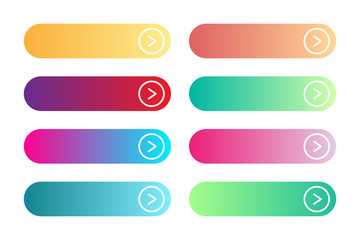 Obraz premium Vector set of modern gradient app or game buttons. User interface web button with arrows. Different colors of main shapes and icons 