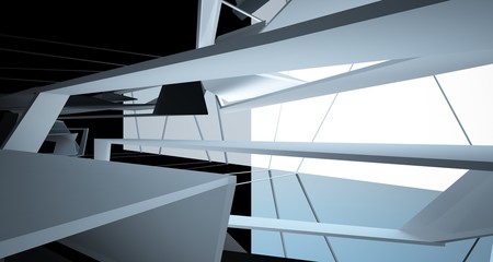 Obraz premium Abstract white and black interior multilevel public space with window. 3D illustration and rendering.