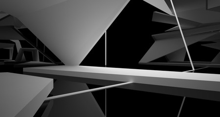 Abstract white and black interior multilevel public space with window. 3D illustration and rendering.