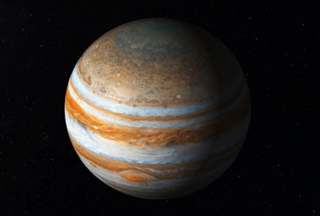 Planet Jupiter, with a big spot, on a dark background Elements of this image were furnished by NASA