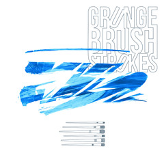 Blue brush stroke and texture. Grunge vector abstract hand - painted element. Underline and border design.