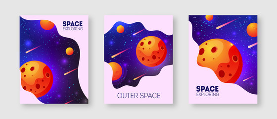 Outer space templates set for flyer, magazines, posters, book cover, banners. Universe. Space exploring. 