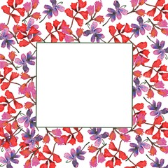 Watercolor frame of colorful leaves and flowers. Hand-drawn and suitable for all types of printing