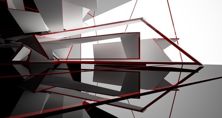 Obraz premium Abstract white and black interior multilevel public space with window. 3D illustration and rendering.