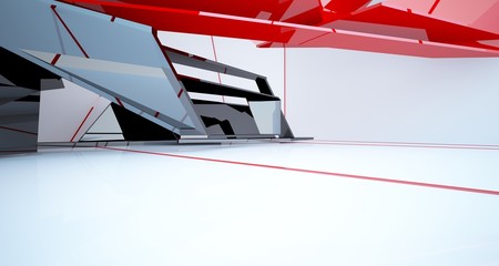 Fototapeta premium Abstract black and colored gradient interior multilevel public space with window. 3D illustration and rendering.