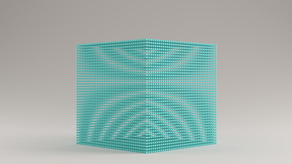 Gulf Blue Turquoise Cube Made out of Lots of Small Cubes with a Visual Aliasing Stroboscopic Effect 3d illustration 3d render