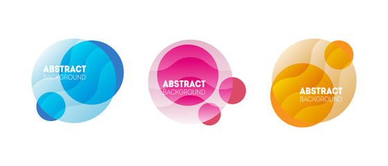 Set of three liquid color abstract elements. Futuristic trendy dynamic badges for minimal banner, logo, social post. 