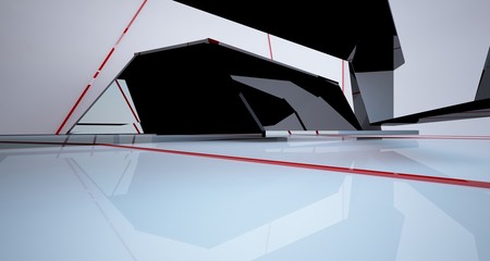 Abstract black and colored gradient  interior multilevel public space with window. 3D illustration and rendering.