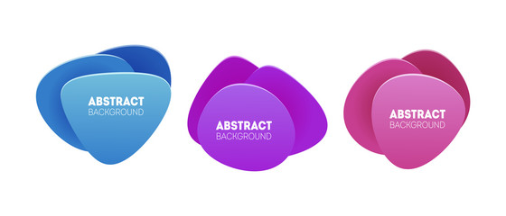 Set of three liquid color abstract elements. Futuristic trendy dynamic badges for minimal banner, logo, social post. 