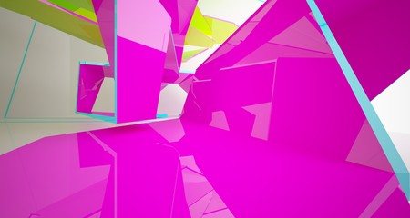 Abstract white and colored gradient  interior multilevel public space with window. 3D illustration and rendering.