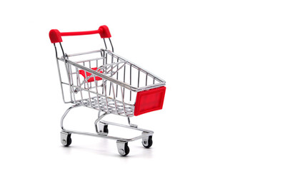 Concept Art of A Mini Shopping Cart with Bitcoin / Bit Coins or Gold Coins Inside.  This is The Symbol of Digital Marketing or E-Commerce.  Isolated on White Background with Copy Space for Text.