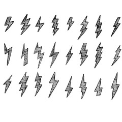 lightning, set of simple lightning doodle
