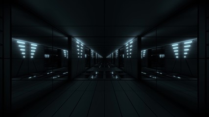 silver stylish dark sci-fi tunnel qith nice glow 3d illustration background wallpaper