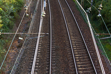 Obraz premium railroad way tracks on green natural background