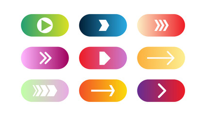 Vector set of modern gradient app or game buttons. User interface web button with arrows.