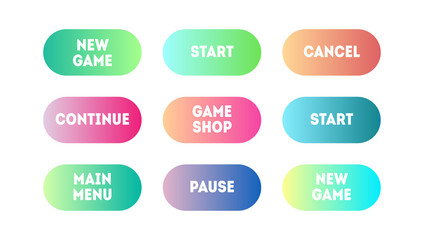Vector set of modern gradient app or game buttons. User interface web button, material design, call action now icon.