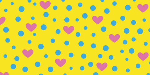 Illustration of love and valentine`s day in trendy 90s colors. Romantic background for wedding invitations or marriage gifts, congratulations with beautiful hearts