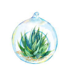 Naklejka premium Succulent in glass ball. Watercolor