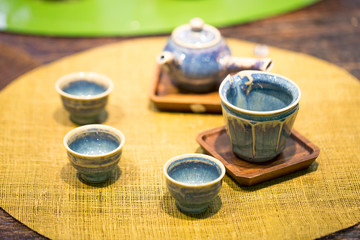 Asian tea set a wooden table