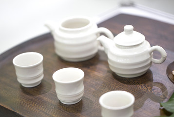 Asian tea set a wooden table