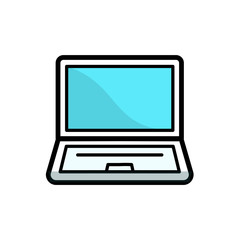 Laptop notebook pc colored screen icon, simple outline drawing. Editable stroke flat style trend modern logo line art design isolated on white background.