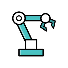 Cartoon manipulator drawing, concept of manufacturing, technology industry, simple line art editable stroke, vector EPS10.