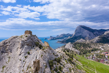 Aerial shot of Genoese fortress in Sudak,Crimea.