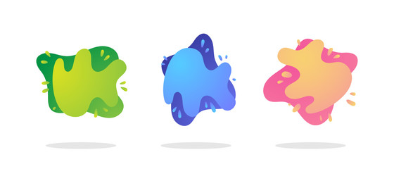 Flat geometric liquid form with various colors. Modern abstract splash shapes composition. Badges set for logo, flyer, social post or presentation. 