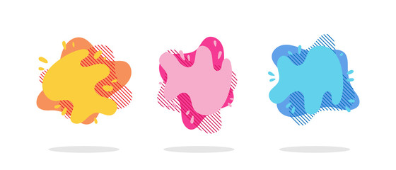 Flat geometric liquid form with various colors. Modern abstract splash shapes composition. Badges set for logo, flyer, social post or presentation. 