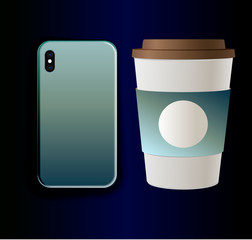 Vector collection - mock up smartphone case and cardboard coffee cup.