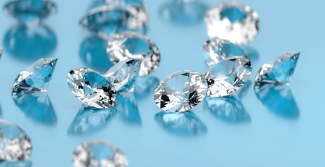 Diamonds group placed on blue  background, 3d illustration.