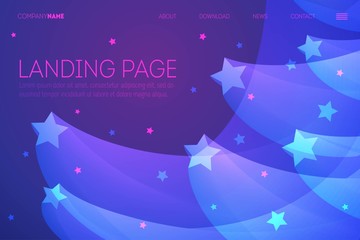Website or mobile app landing page with illustration of stars and night sky. Creative geometric background. 