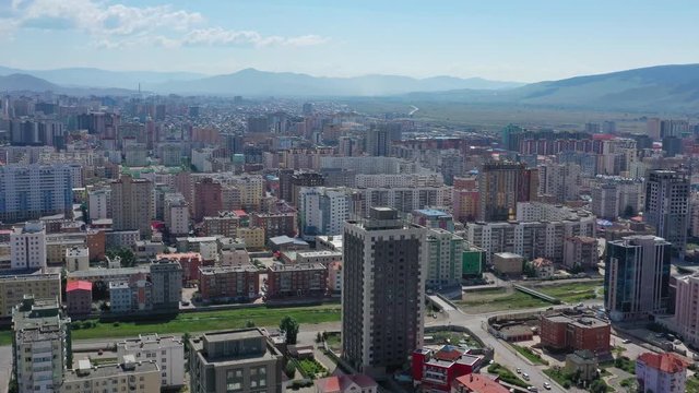 Aerial view of center of Ulaanbaatar city, capital of Mongolia, 4k
