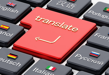 Fototapeta premium Translate word on enter key in a keyboard with country flags. 3D illustration