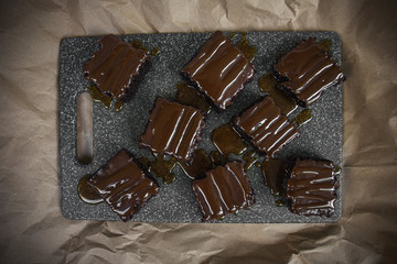 Delicious brownies with caramel