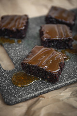 Delicious brownies with caramel