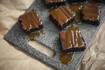 Delicious brownies with caramel