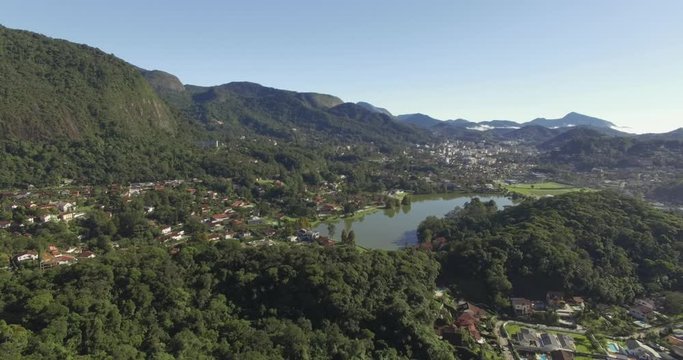 A city with a beautiful lagoon. City with a beautiful lagoon in the mountain. The city of Teresopolis, State of Rio de Janeiro, Brazil, South America. 