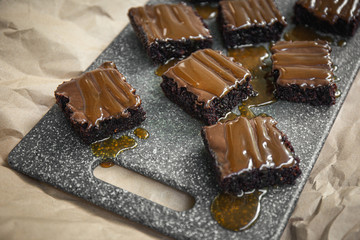 Delicious brownies with caramel