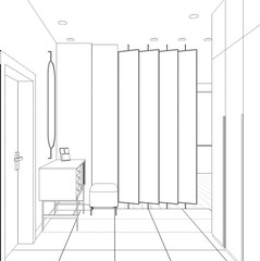 hallway, contour visualization, 3D illustration, sketch, outline