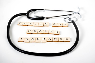 Medical Health Care,Stethoscope surrounding public health insurance.